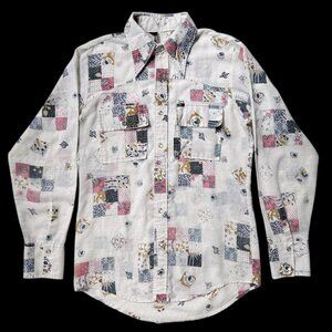 70s vintage Lee western shirt pointed collar buttonup snap patchwork pattern.